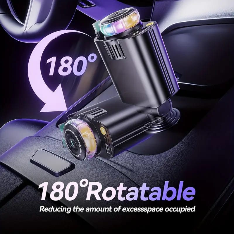 5-in-1 Car Charger with Ambient LED Lighting, PD3.0 Fast Charging, Retractable Cable, Car Air Freshener, Starlight Projector, 45W