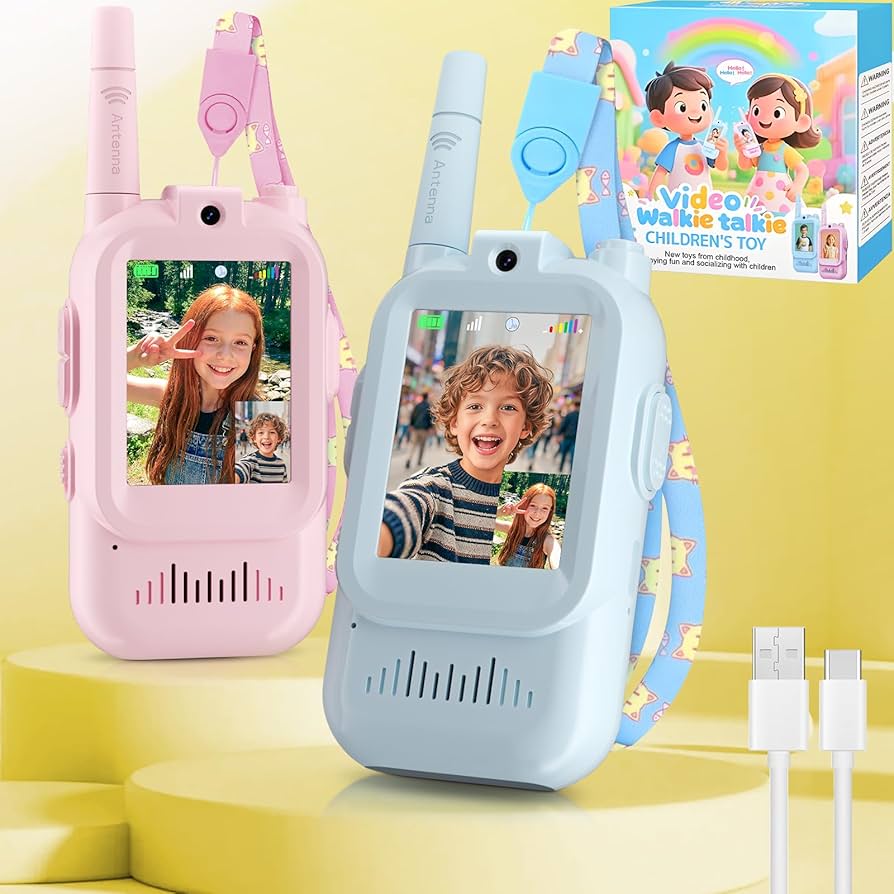 Video Walkie Talkies Toys for Kids 2 Pack Rechargeable with Camera, Voice Changer, Video Chat, Fun Toys for Indoor Outdoor Travel Birthday Gifts Toys for Boys Girls