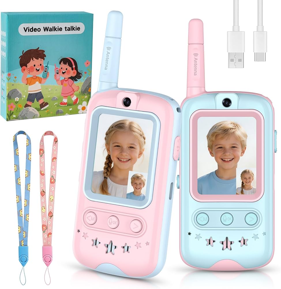 Video Walkie Talkies Toys for Kids 2 Pack Rechargeable with Camera, Voice Changer, Video Chat, Fun Toys for Indoor Outdoor Travel Birthday Gifts Toys for Boys Girls