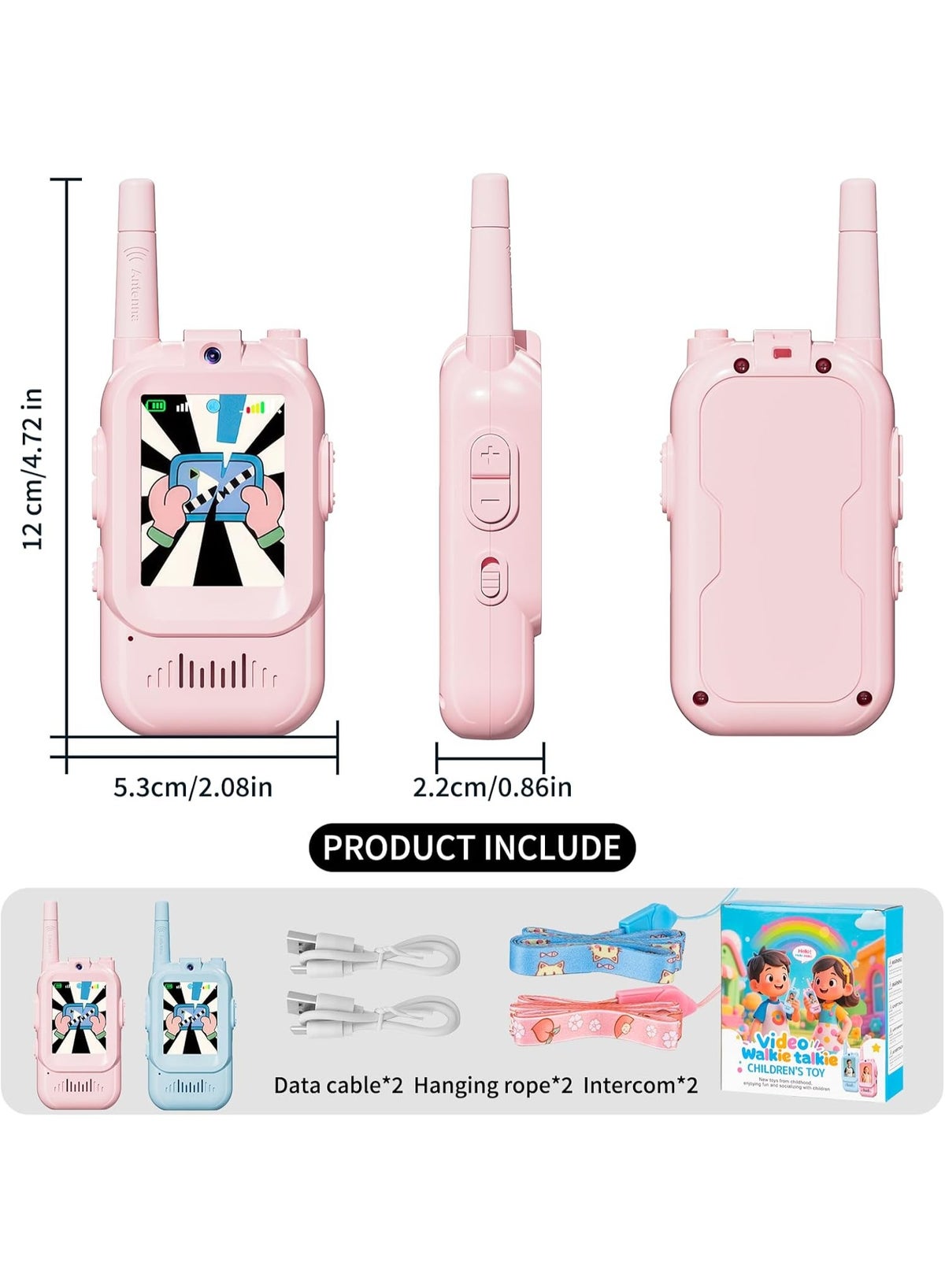 Video Walkie Talkies Toys for Kids 2 Pack Rechargeable with Camera, Voice Changer, Video Chat, Fun Toys for Indoor Outdoor Travel Birthday Gifts Toys for Boys Girls