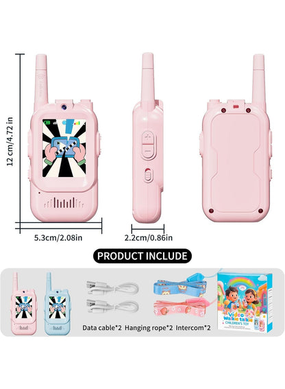 Video Walkie Talkies Toys for Kids 2 Pack Rechargeable with Camera, Voice Changer, Video Chat, Fun Toys for Indoor Outdoor Travel Birthday Gifts Toys for Boys Girls