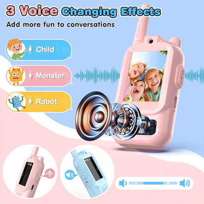 Video Walkie Talkies Toys for Kids 2 Pack Rechargeable with Camera, Voice Changer, Video Chat, Fun Toys for Indoor Outdoor Travel Birthday Gifts Toys for Boys Girls