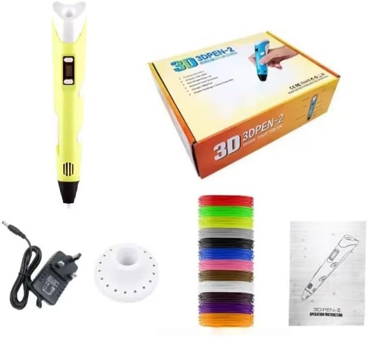 3D Pen-2 Professional 3D Printing Pen Set with LCD Display, PLA Filaments, Stencil Book, Power Adapter for Kids & Adults DIY Arts and Crafts