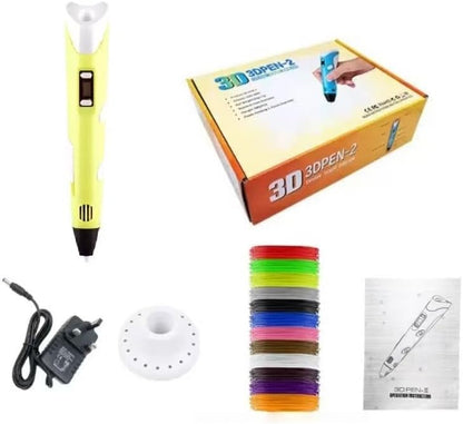 3D Pen-2 Professional 3D Printing Pen Set with LCD Display, PLA Filaments, Stencil Book, Power Adapter for Kids & Adults DIY Arts and Crafts
