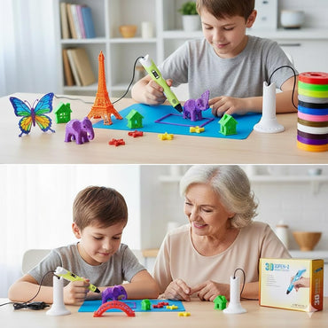 3D Pen-2 Professional 3D Printing Pen Set with LCD Display, PLA Filaments, Stencil Book, Power Adapter for Kids & Adults DIY Arts and Crafts