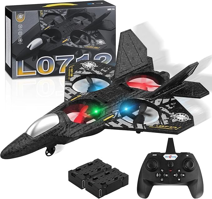 RC Plane RED, 2.4GHz Remote Controlled Aeroplane L0712 Quadcopter Fighter Aircraft, Aeroplane with LED Lights, 80m Range,Ideal for Beginners, Children, and Adults, USB Charging,Durable Foam Fight