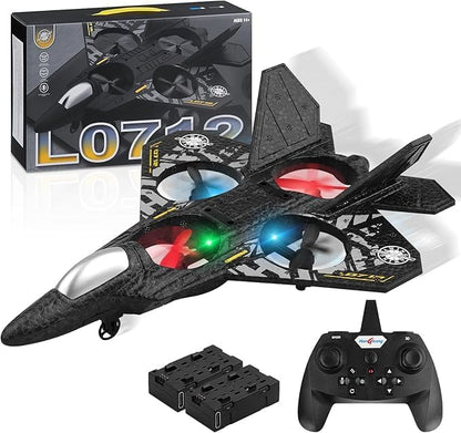 RC Plane RED, 2.4GHz Remote Controlled Aeroplane L0712 Quadcopter Fighter Aircraft, Aeroplane with LED Lights, 80m Range,Ideal for Beginners, Children, and Adults, USB Charging,Durable Foam Fight