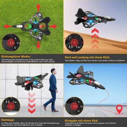 RC Plane RED, 2.4GHz Remote Controlled Aeroplane L0712 Quadcopter Fighter Aircraft, Aeroplane with LED Lights, 80m Range,Ideal for Beginners, Children, and Adults, USB Charging,Durable Foam Fight
